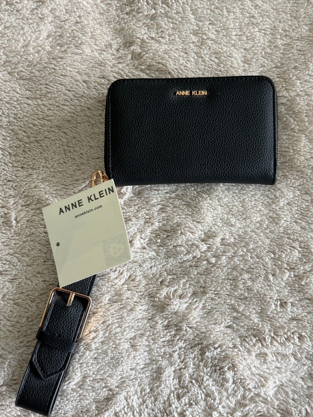 Anne Klein Black Zip Around Wallet Wristlet 6x4 Concert Stadium NWT